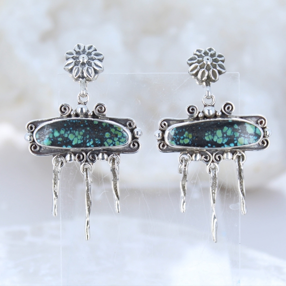 Hubei Turquoise Drop And sterling Silver Earrings